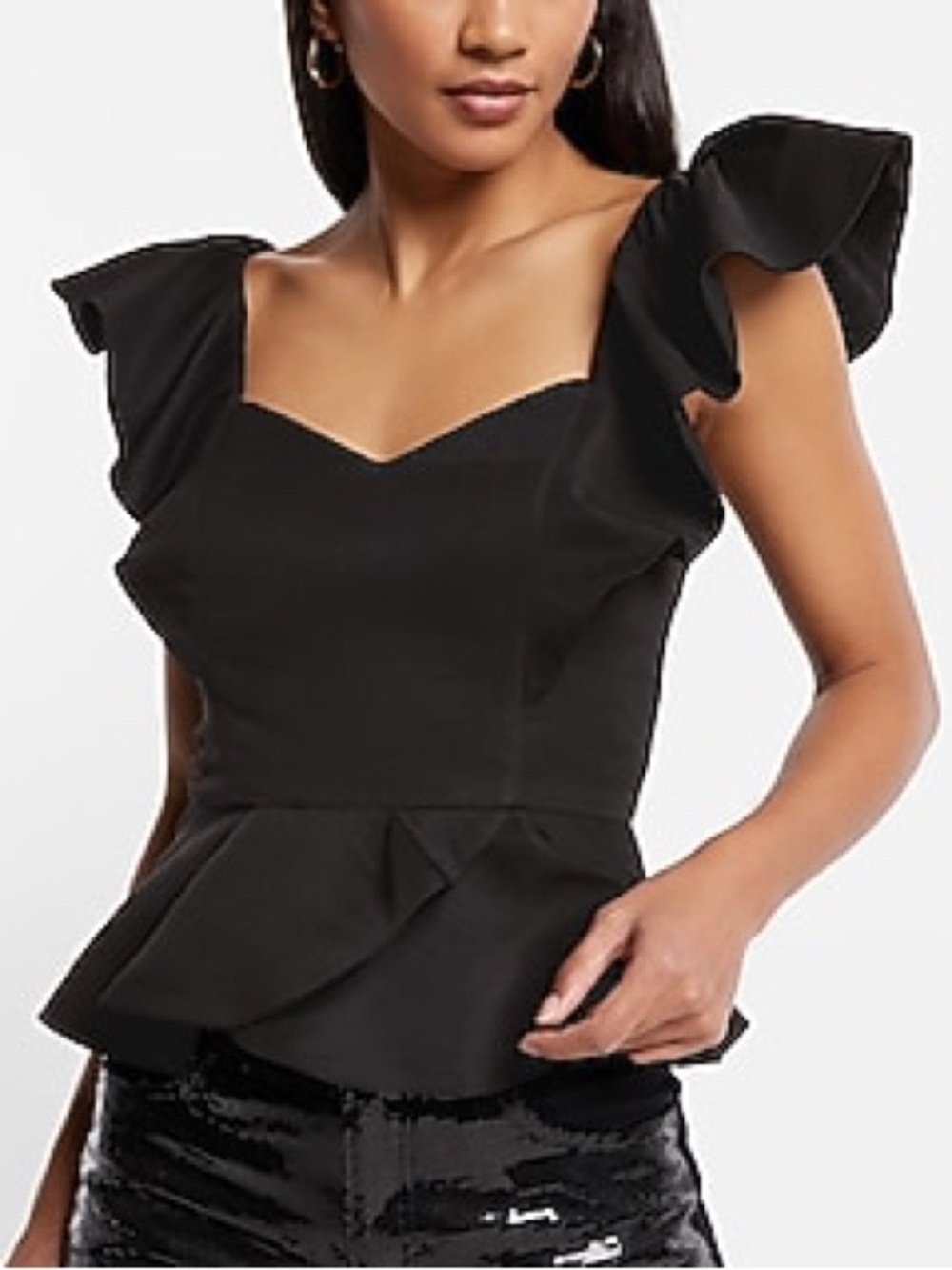 Express Sweetheart Neckline Flutter Sleeve Peplum Ruffle Top